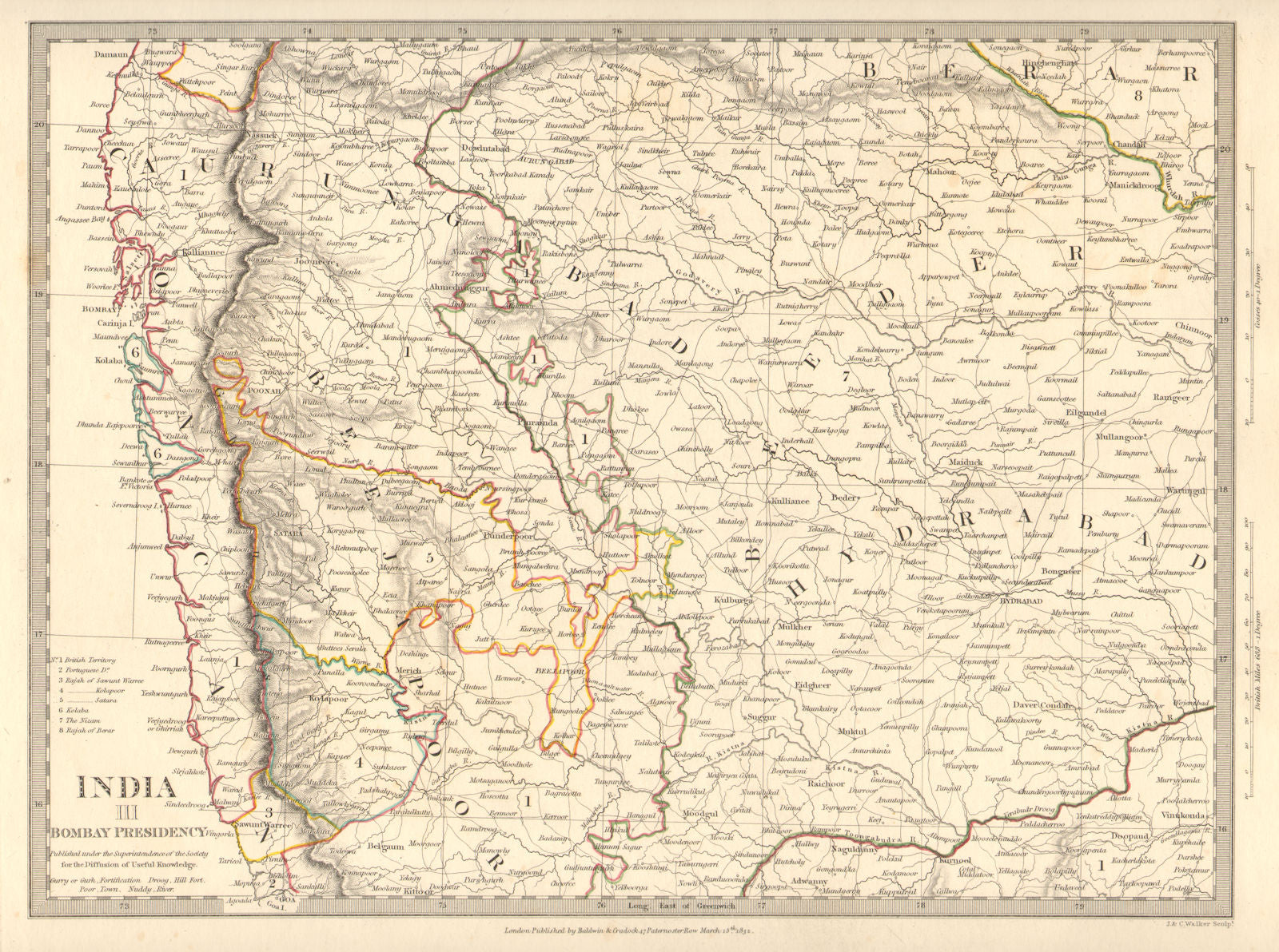 BOMBAY (MUMBAI) PRESIDENCY AND HYDERABAD. Aurangabad; Bijapur. SDUK 1848 map